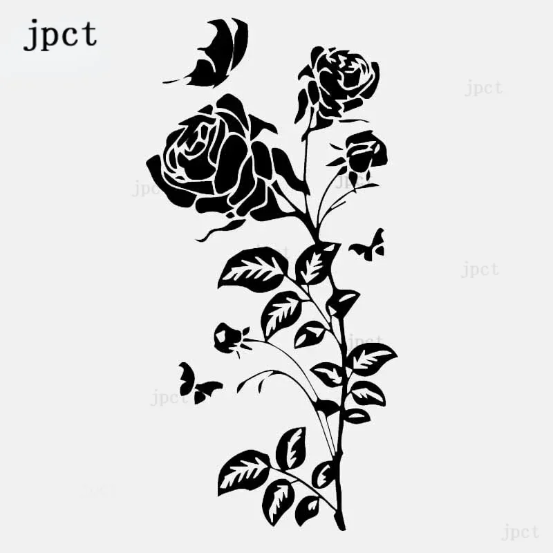 

CTCM 15cm-9cm rose butterfly pattern vinyl art decoration black / silver waterproof car sticker c24-0244