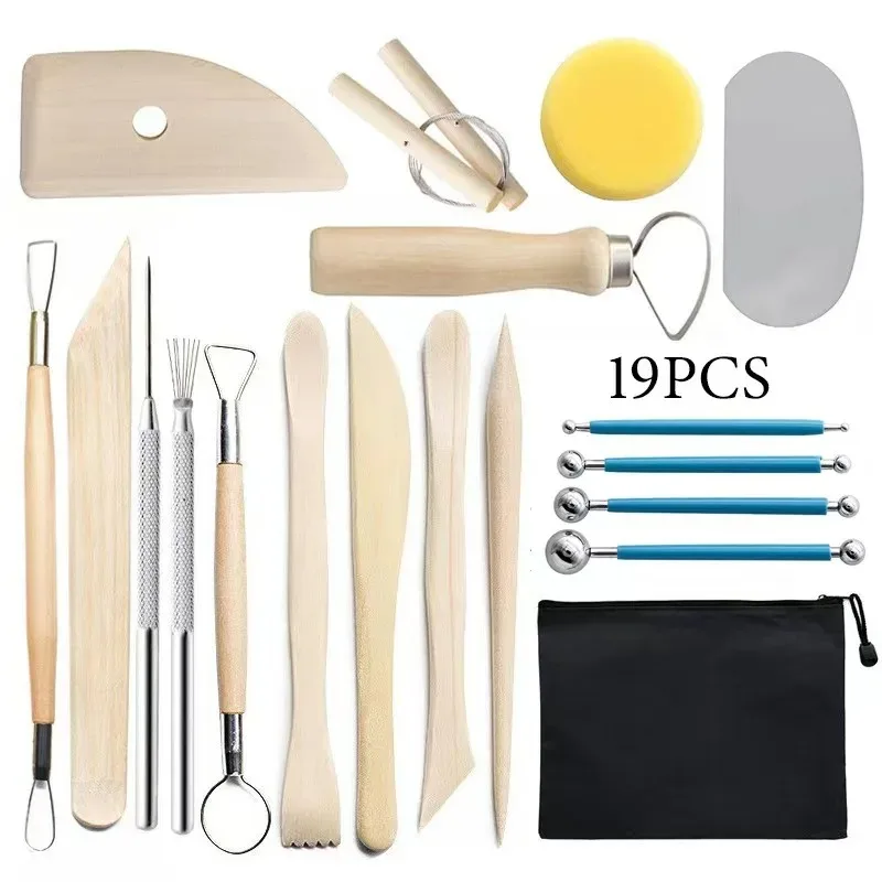 

Sculpting Clay Tools 19PCS DIY Set Ceramics Polymer Clay Kit for Pottery Modeling, Carving,Smoothing & Measuring for Beginner