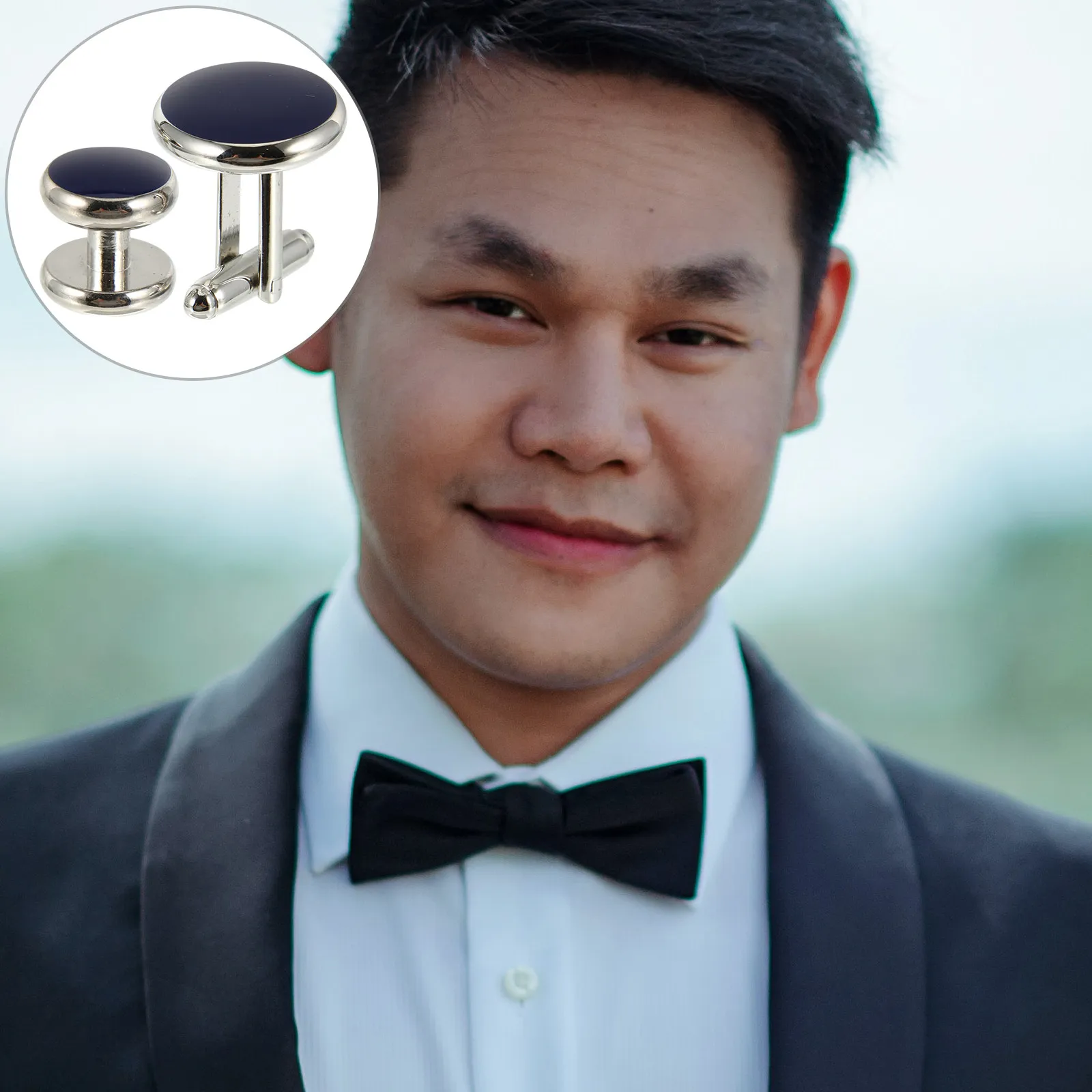 1Set Male Cuff Links Round Shape French Style Copper Shirt Cuff Studs Set Classic Design Drip Oil Treatment Rustproof
