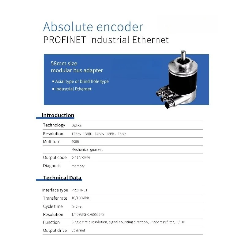 58mm PROFINET Ethernet Multi-Turn Absolute Rotary Encoder Optic Flange Mount 12-18Bit Resolution IP65/IP67 Industrial