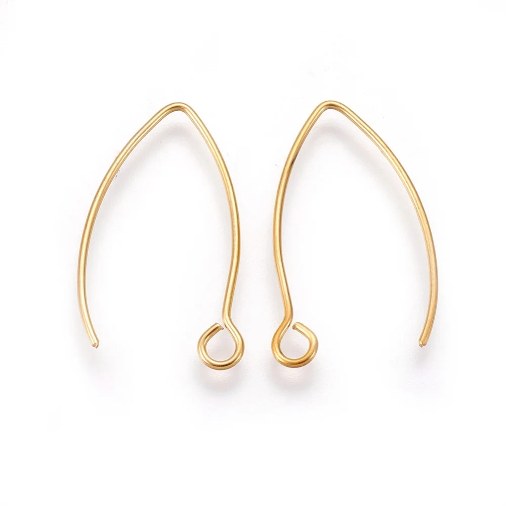 Ion Plating(IP) 304 Stainless Steel Earring Hooks with Horizontal Loop Golden 25.5x15x0.8mm Hole: 2mm Pin: 0.8mm