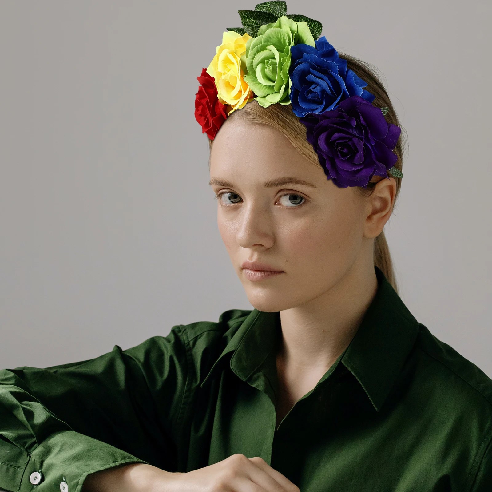 

1Pcs Simulation Rose Headband Halloween Flower Crown for Women Festive Party Hair Hoop Cosplay Hair Decor Unique Design