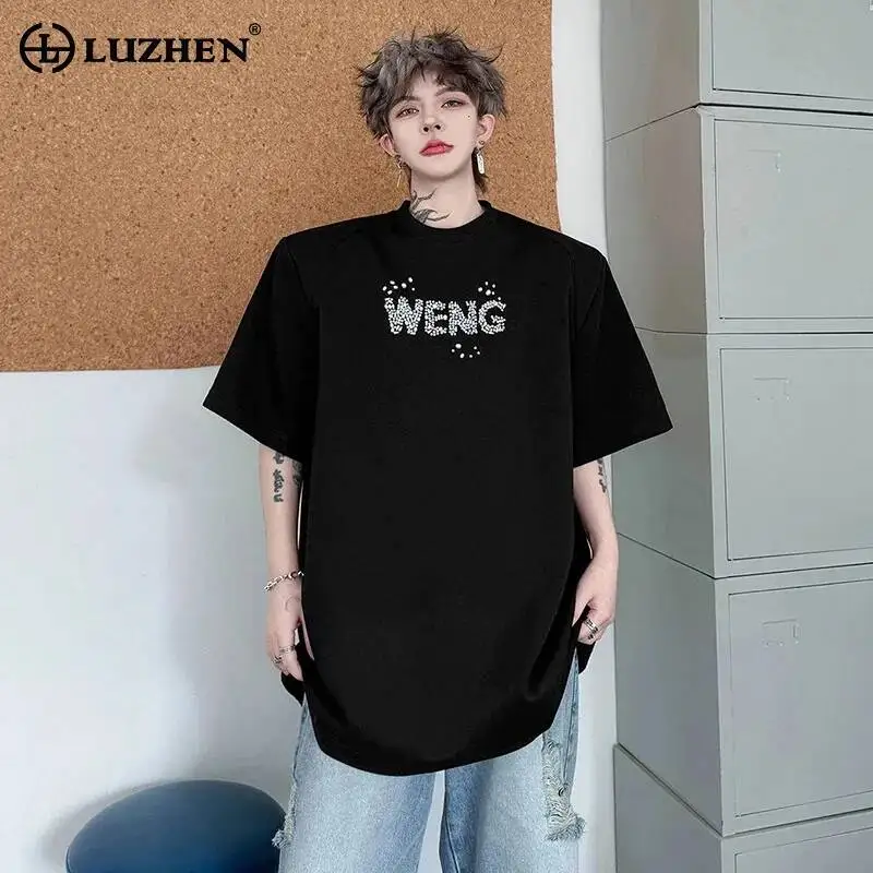 LUZHEN Pad Letter 2026 Sequin Patchwork Summer Shoulder New Original Casual T-shirts Men's Handsome Short Sleeve Clothes JY7739