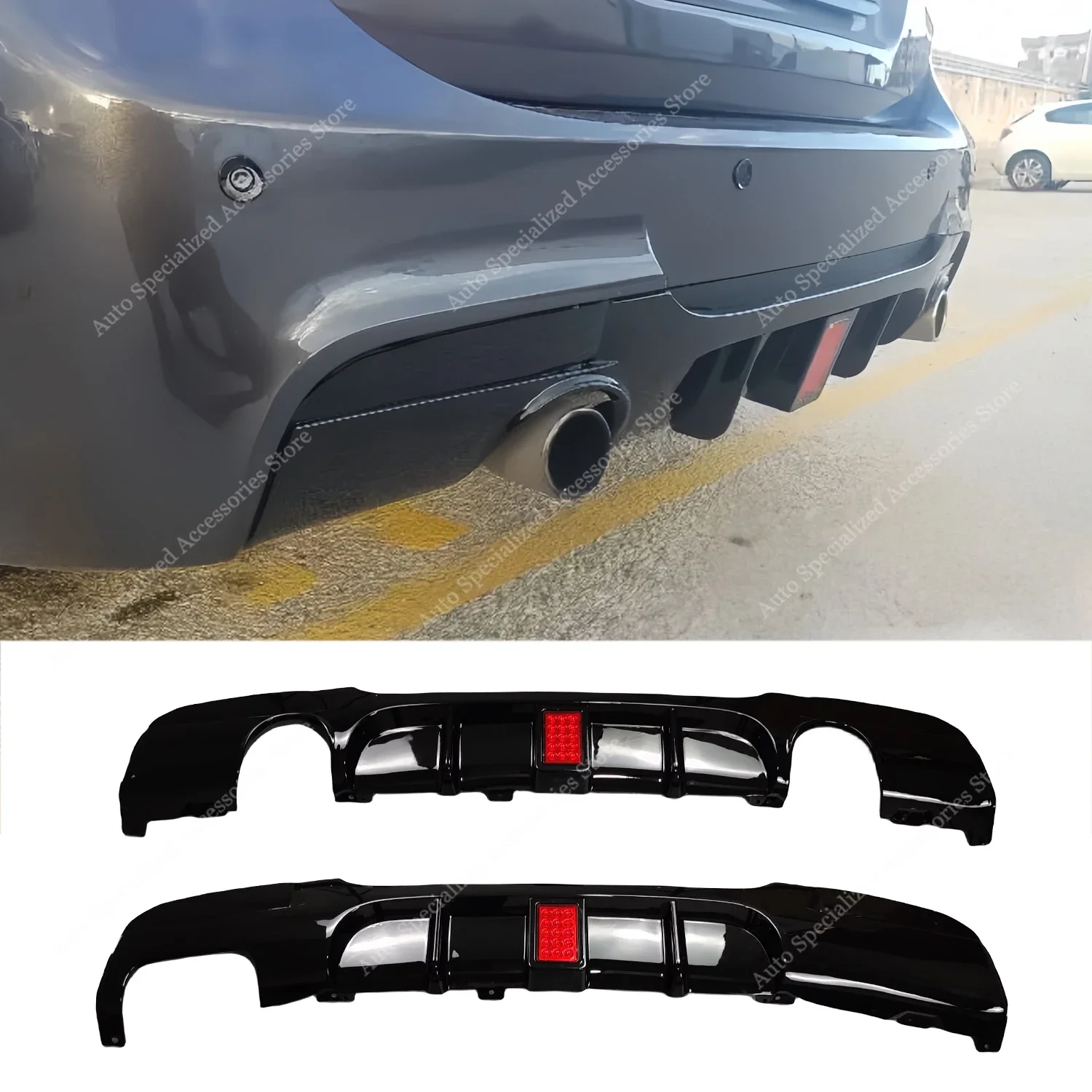 For Bmw E90 E91 Rear Diffuser Rear Bumper Lip Splitter With Pilot Light 3 Series 320d 325d 330d 335i 05-12 4-DR M-TECH Tuning