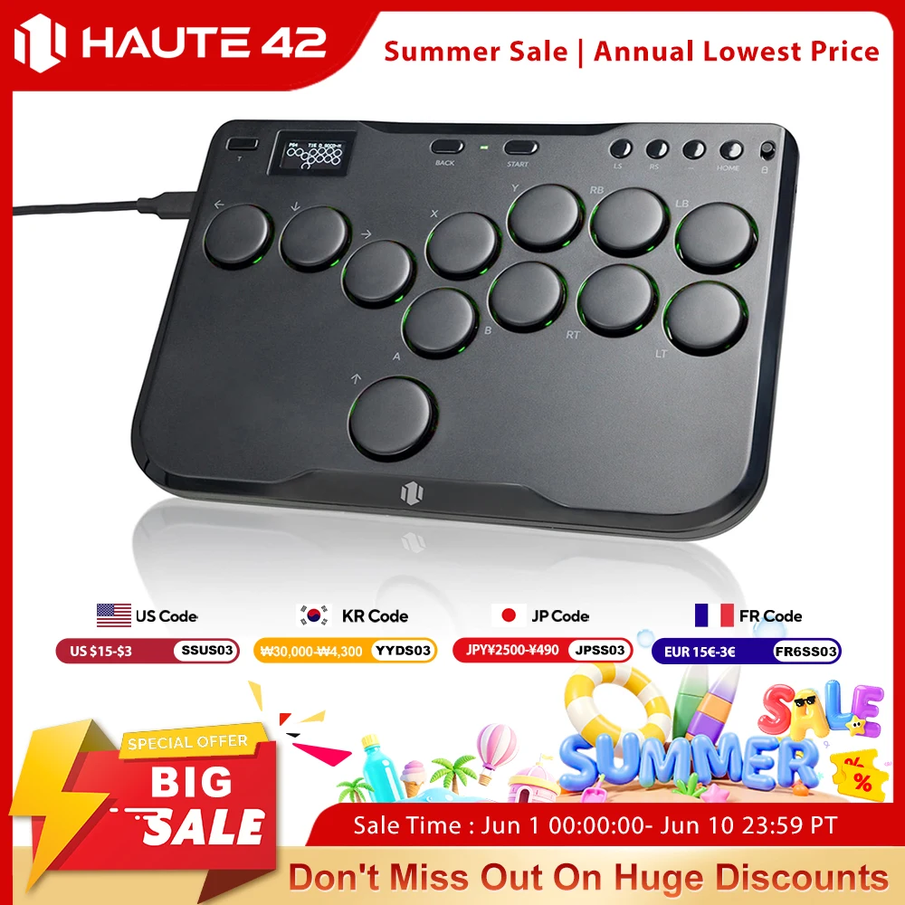 Haute42 Arcade Joystick Mini Hitbox Leverless Arcade Controller For PC/PS4/PS5/Switch Leverless Arcade Stick Hitbox Fighting