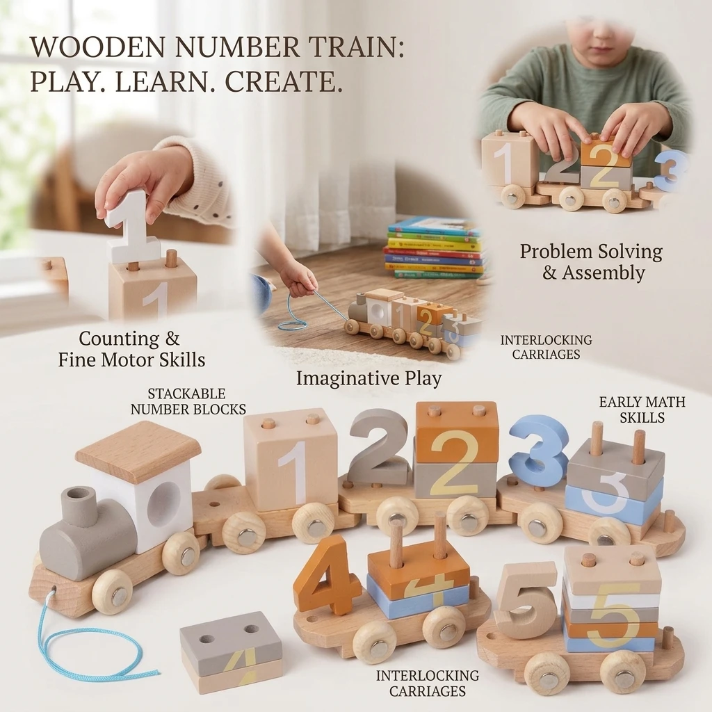 Wooden Train Birthday Toy Montessori Toys Baby Educational Toys Wooden Trolley Baby Learning Toys Number Of Wood Baby's Toys
