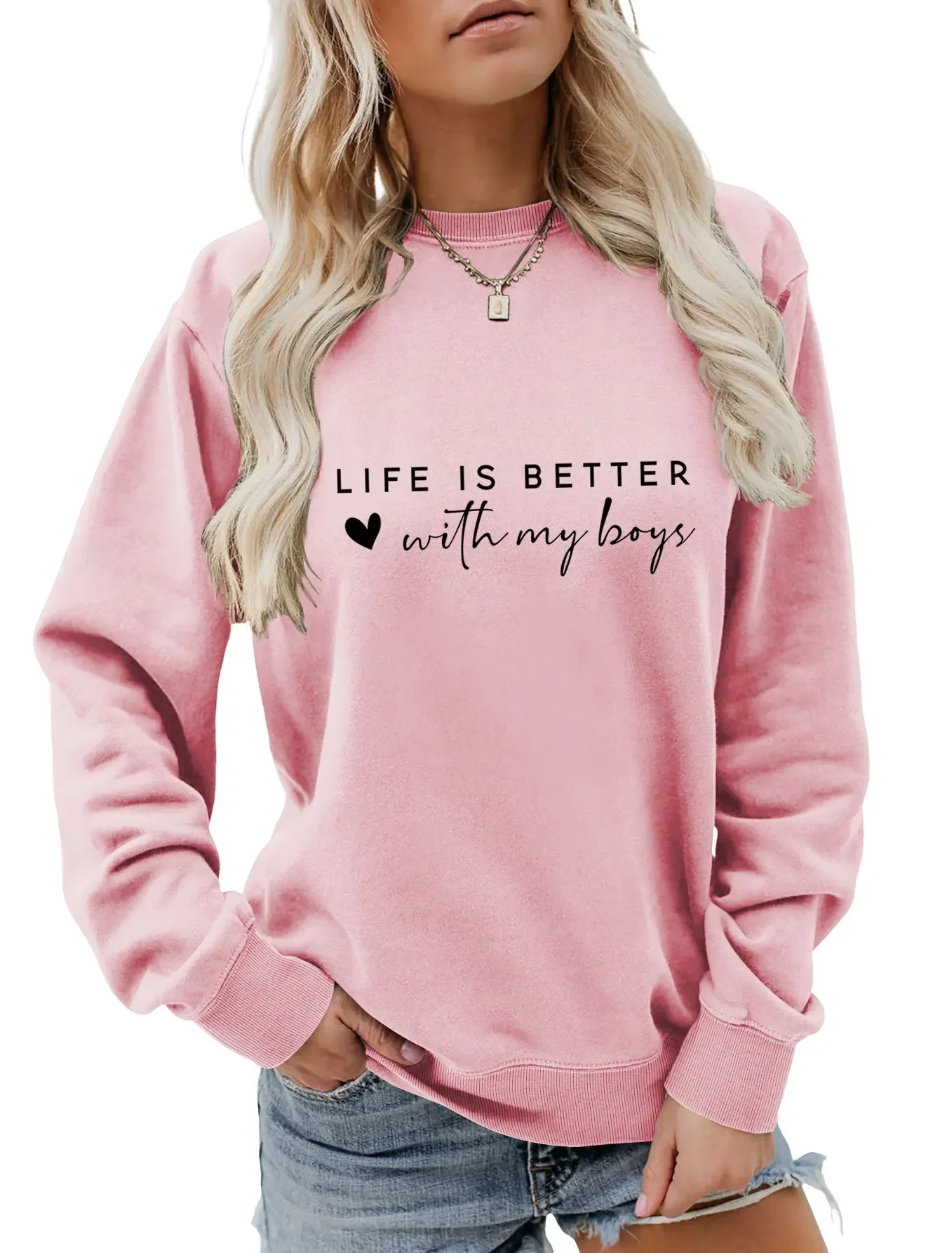 Life Is Better with My Boys Trend Top Long-sleeved Hoodie Sweatshirts  Sweatshirt  Streetwear Women  Aesthetic