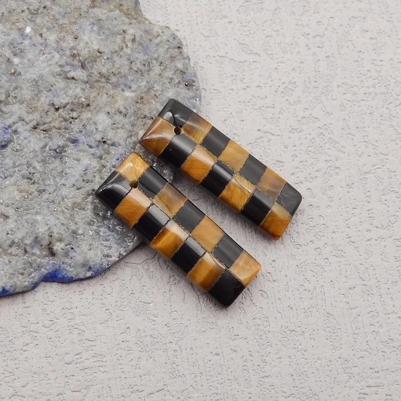 Natural Stone Tiger-Eye Obsidian Earring Bead,Fashion Jewelry Intarsia Earrings For Women 36x9x4mm 5g
