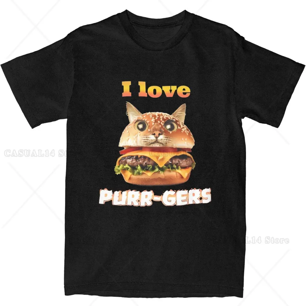 Funny Hamburger Cat Meme Apparel Shirts for Men Women I Love PURR-GERS Junk Food Vintage Cotton Unique Tops