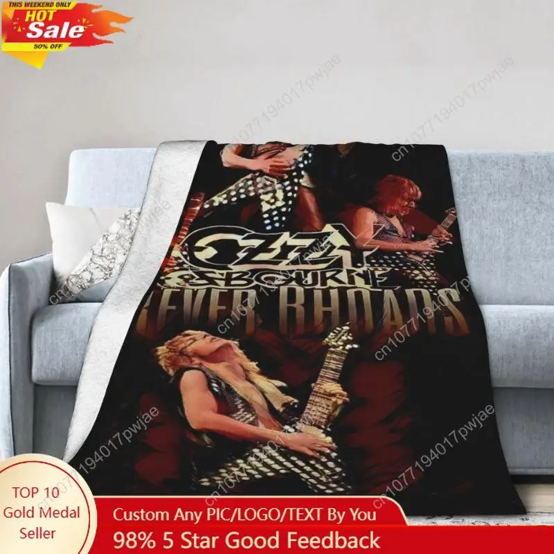

Ozzy Osbourne "Never Say Die" Flannel Blanket - Soft & Cozy Black with Golden White Print Perfect for Bed Custom blankets