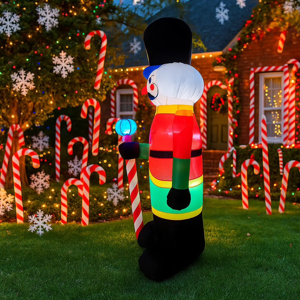 7.8FT Nutcracker Soldier Inflatable Christmas Decorations Xmas Ornaments Lights Outdoor Home Yard Holiday Party Toy LED Lights