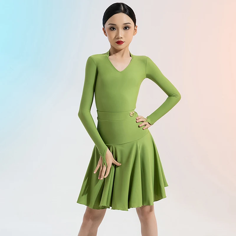 Professioneller lateinamerikanischer Tanzanzug für Mädchen, lateinamerikanisches Wettbewerbskleid, langärmeliges Trikot, Standard-Tanzkleidung, Rot, Grün, 2200