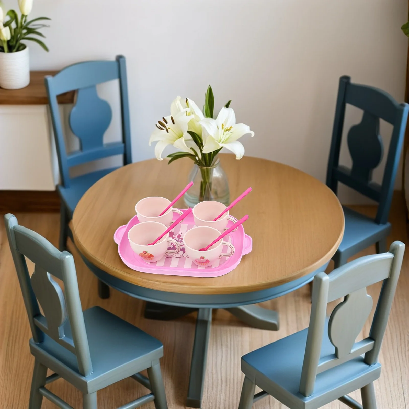 1세트 어린이 역할 놀이 차 세트 플라스틱 키즈 주방 액세서리 현실적인 디자인 역할 놀이용 밝은 색상 안전한 재료