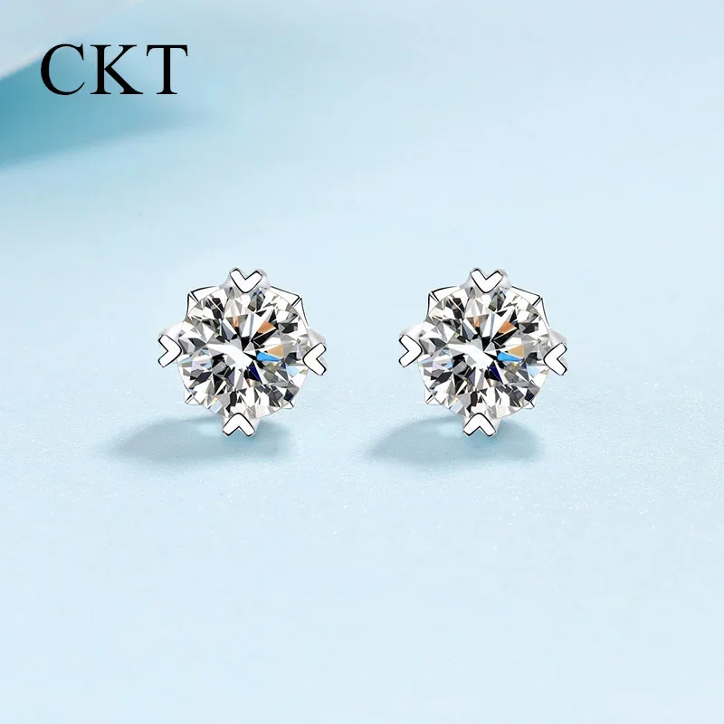 

CKT гипоаллергенные платиновые серьги-гвоздики PT950 для женщин, ювелирные изделия из белого золота 18 карат с муассанитом 0,6 карата/1 карата/2 карата/4 карата