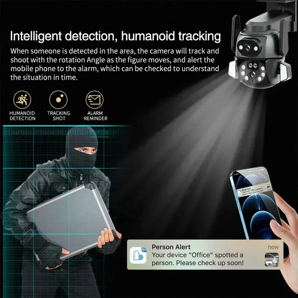 4K 8MP WIFI Camera TUYA APP Dual Screen Cam Binocular AI Body Automatic Tracking CCTV Security Intelligent IP66 Monitoring