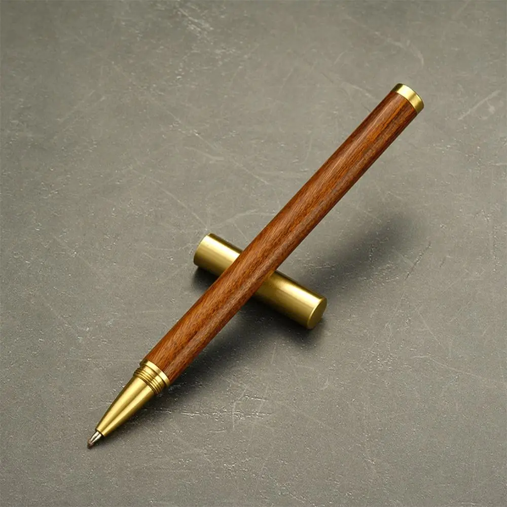 Wood Body Gel Pen Vintage Stationery Quick-drying Ballpoint Pen 0.5mm Black Ink Signature Pen Gift