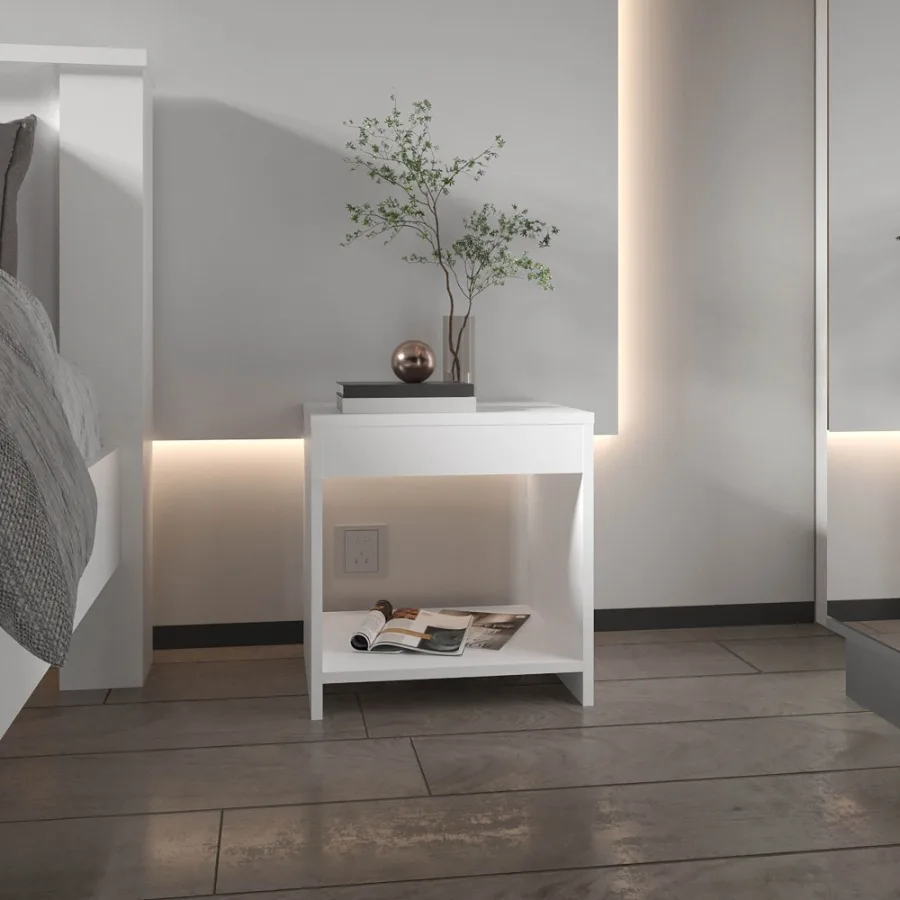 

Ночной столик 16,5 дюймов В 1, просторная полка, белый