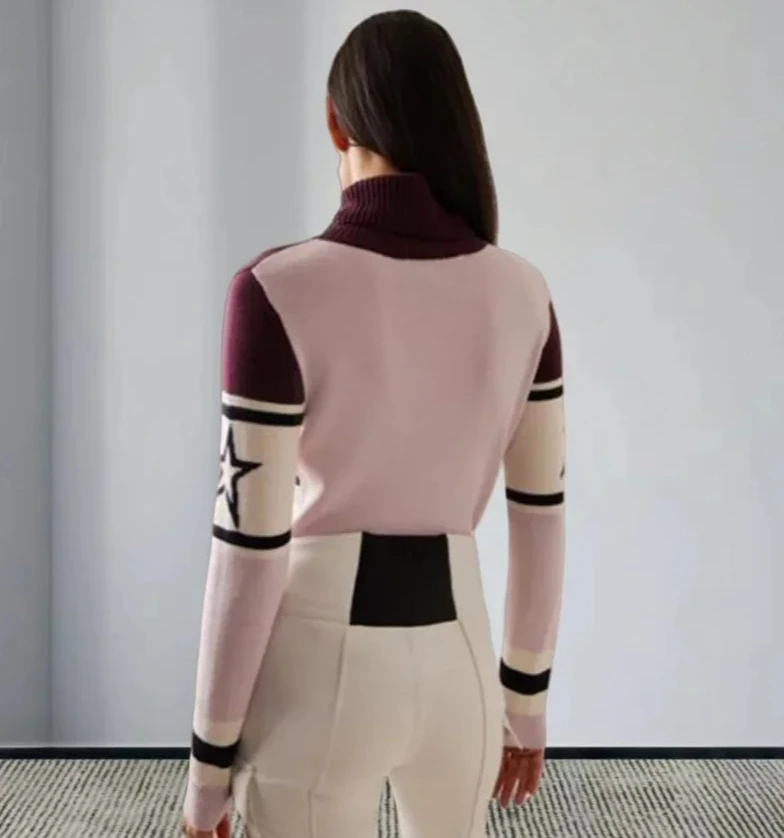 Felpa da Donna con Collo Tondo, Moda Trendy, Contrasto di Colori, Lettere a Righe, Casual, Manica Lunga, Slim Fit