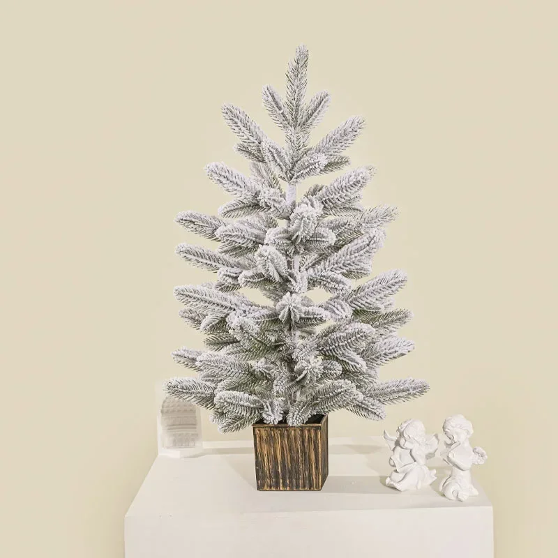 2024New  PE White Plush Snow Covered Christmas Decoration Desktop Atmosphere Ornament Simulation Snowflake Small Christmas Tree