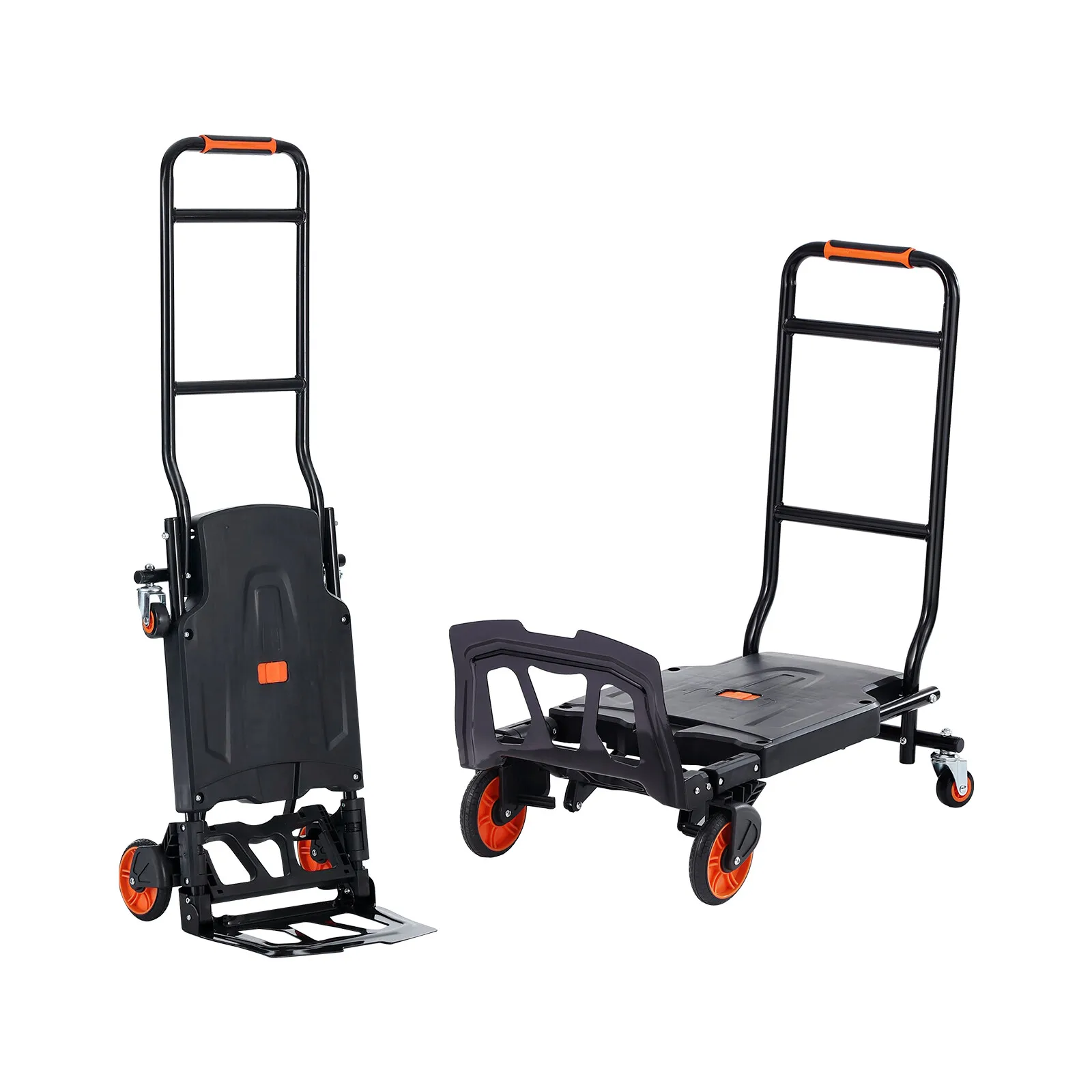 

2 in 1 Folding Hand Truck Heavy Duty Aluminum Alloy Carbon Steel Trolley 300LBS Load Capacity Detachable Wheels Platform Cart