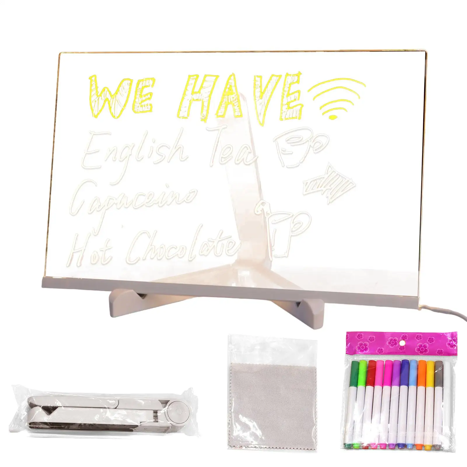 Acrylic Color LED Notepad Light Up Acrylic Message Marker Board Dry Erase Writing Doodle Art Writing Board With Bracket