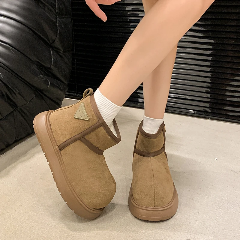 Winter Women's Cropped Plush Comfortable Warm Snow Boots Casual Boots New Suede Chelsea AnkleBootsWomen'sNon-Slip FlatSnow Boots