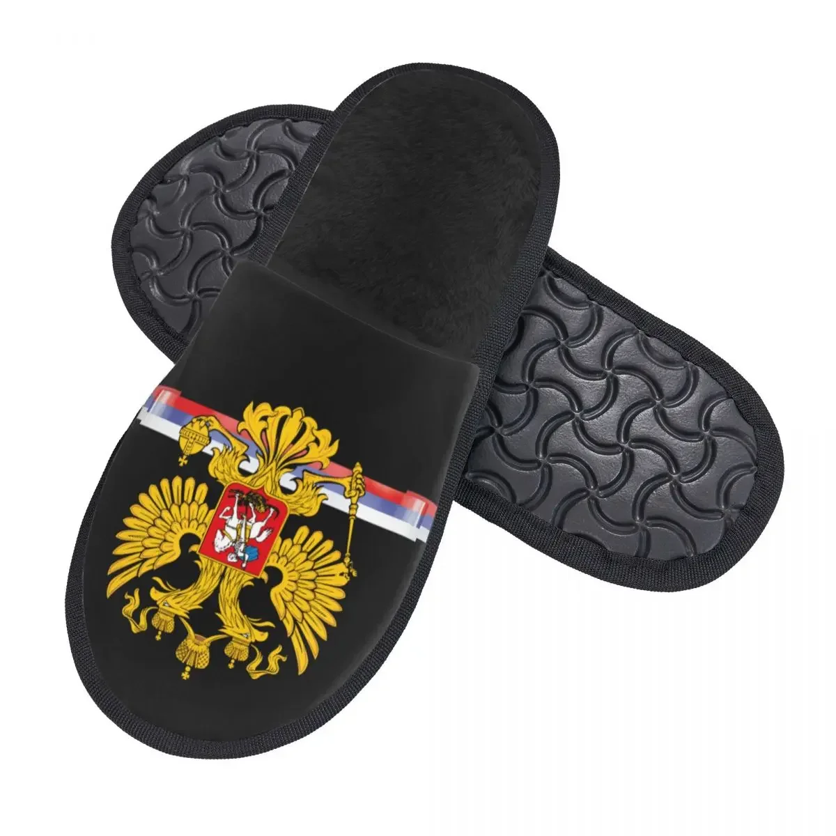 Fur Slipper For Women Men Fashion Fluffy Winter Warm Slippers Coat Of Arms Of Russia House Shoes