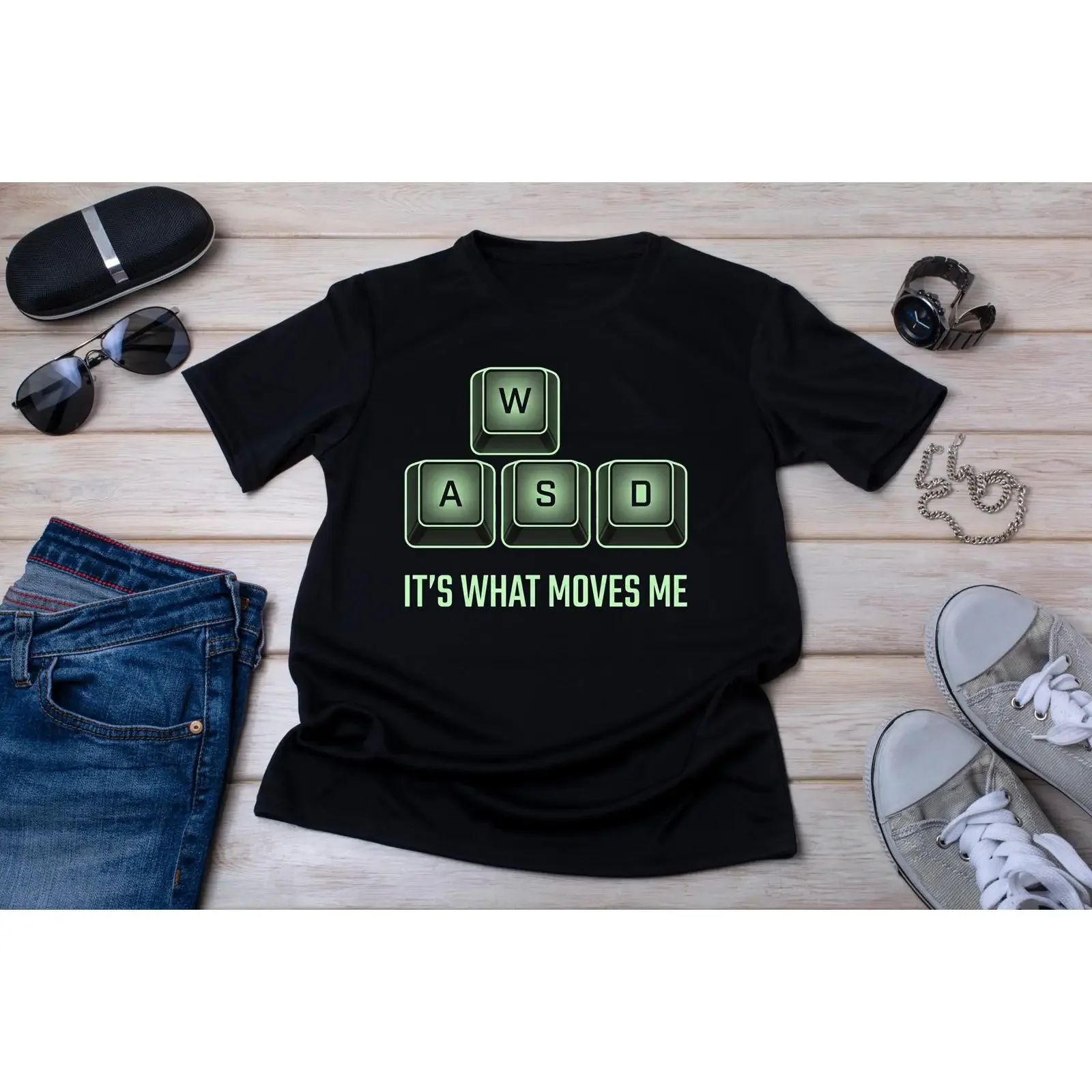 WASD It's What Moves Me T Shirt Funny Gamer Keyboard PC Gaming for Video Game Lover Nerd Humor vintage Washed Stretched Stylish
