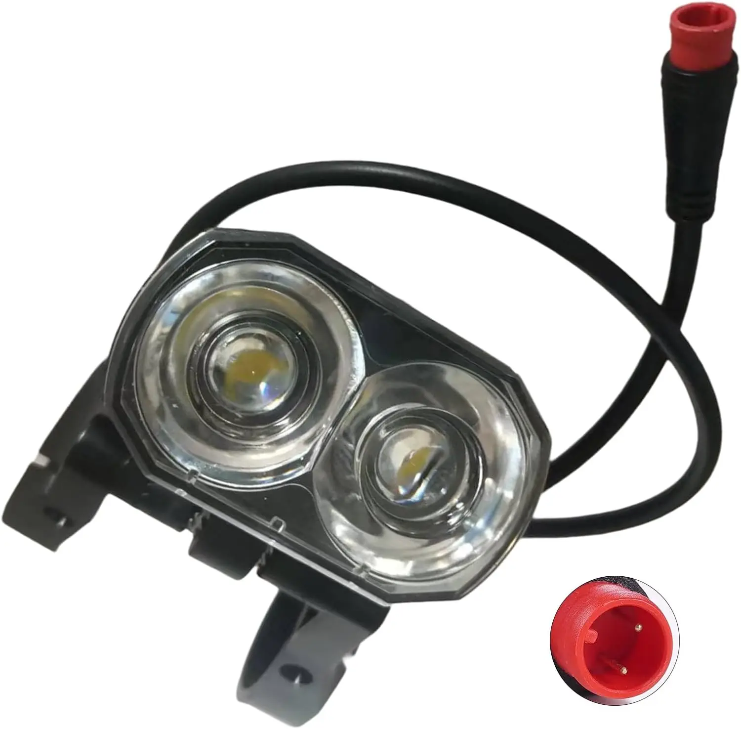 24-60V Waterproof LED E-Bike Headlight with Horn, 2/3-pin male/female plug, handlebar mount design