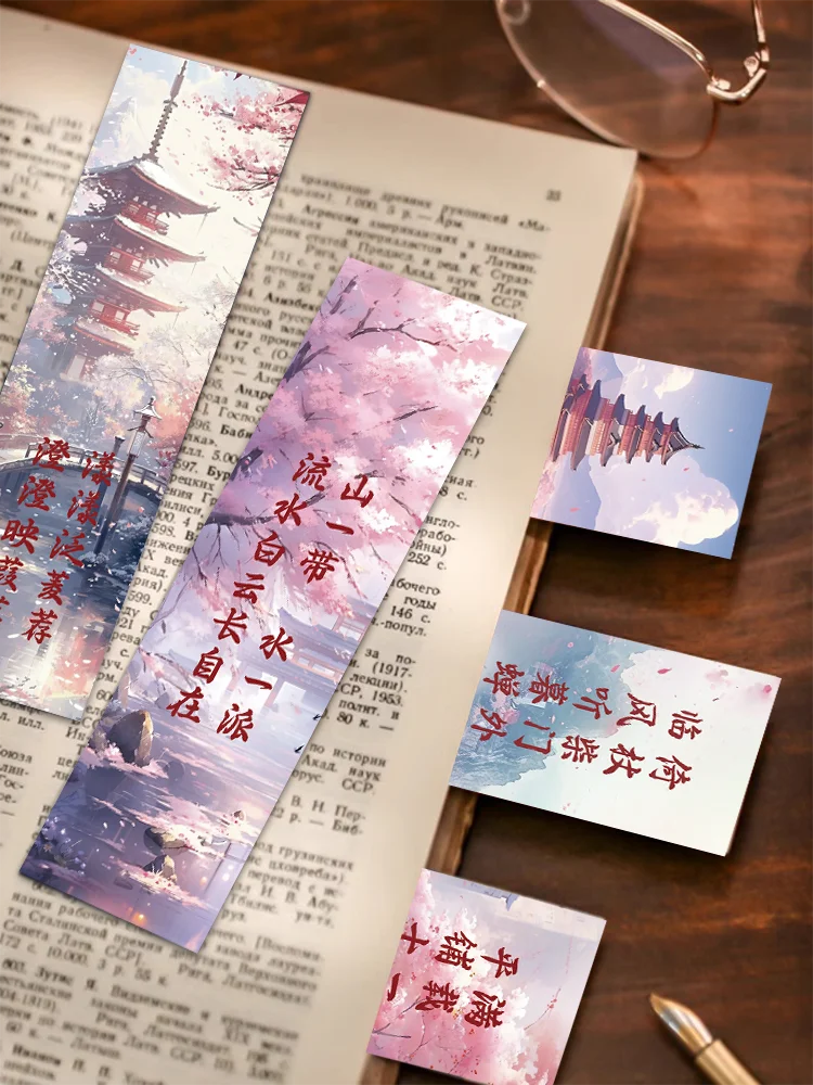 30pcs Red Dust scroll bookmark Chinese style classical poetry bookmark decorative reading books marked page holder