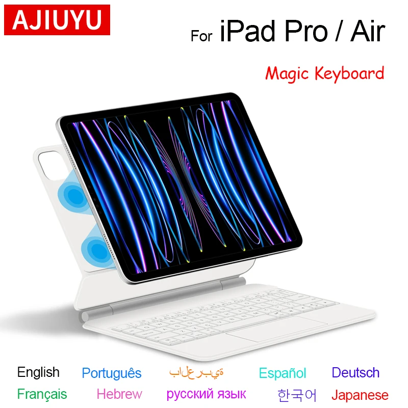 Klawiatura AJIUYU Magic do iPada Pro 11 2022 2021 Air 5 4 10 10. generacji 10,9 cala Magnetyczne inteligentne etui Arabski Hiszpański Niemiecki Francuski