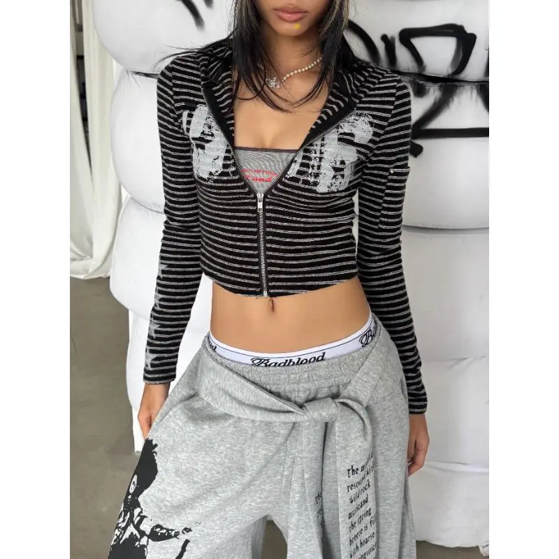 

Onalippa Design Sense контрастного цвета в полоску кардиган с капюшоном осень Slim Fit универсальная утягивающая короткая пикантная куртка для девочек топ