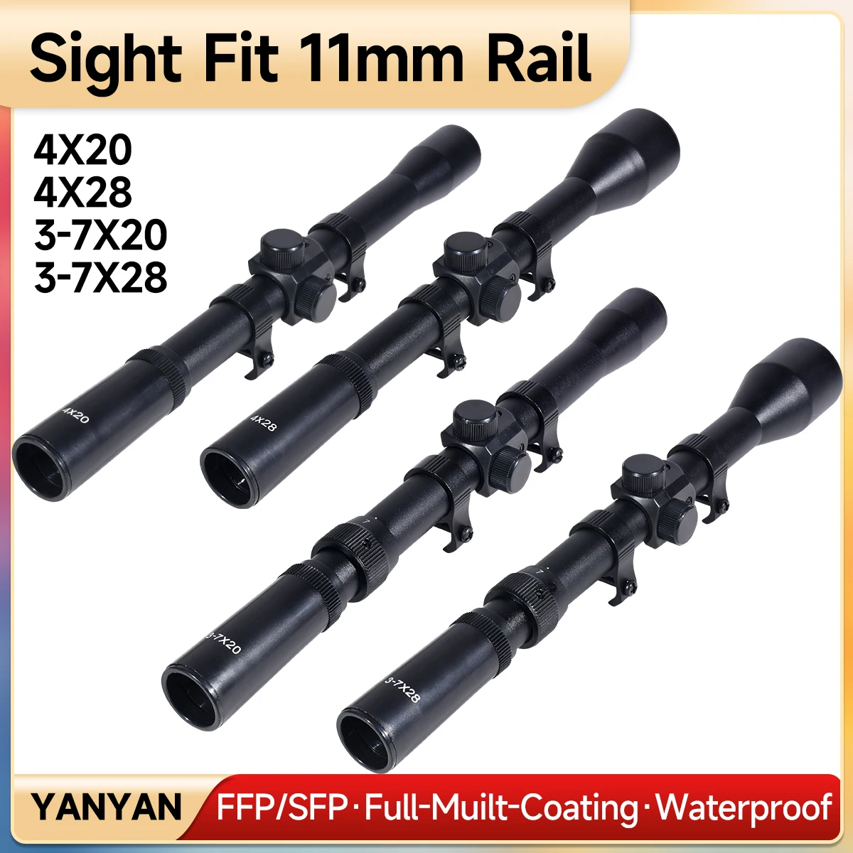 الصيد Riflescope 4x20/4x28/3-7x20/3-7x28 Crosshair البصريات البصر بندقية نطاق الادسنس بندقية الصيد نطاق ل 11 مللي متر تتوافق السكك الحديدية