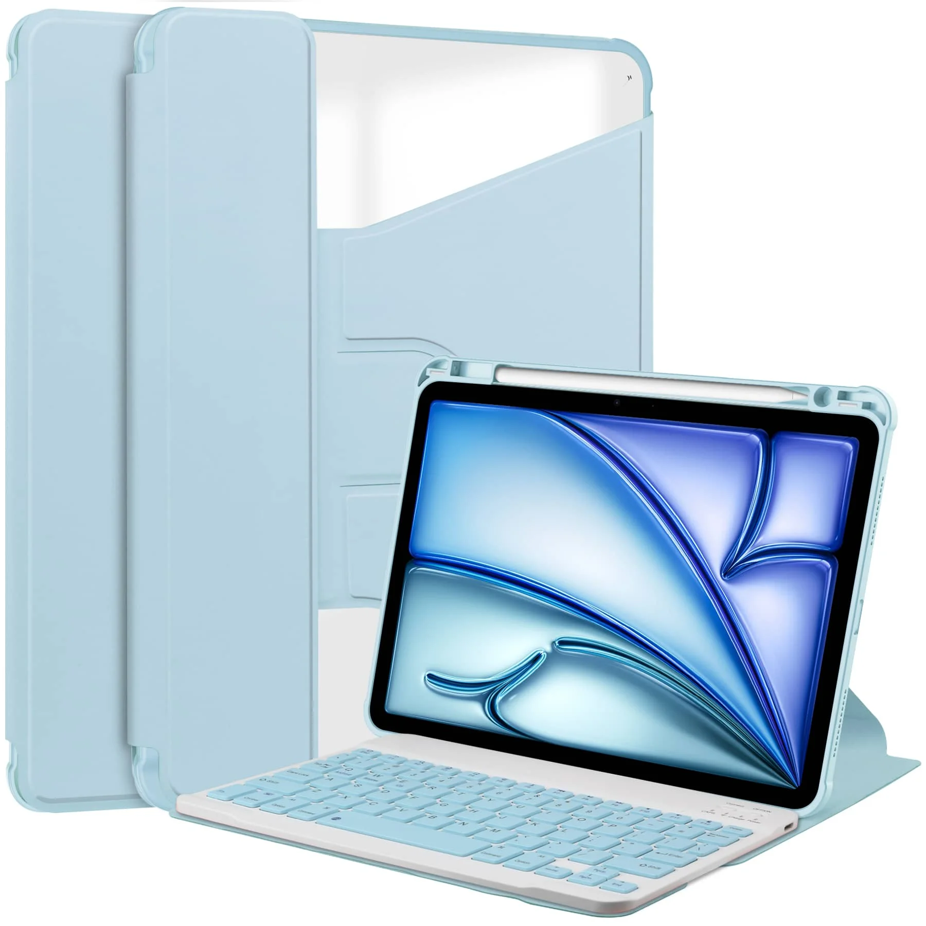 

Чехол для iPad Air 11 M3 M2 Air 4 5 Pro 11 2018, 360 ° Вращающийся с клавиатурой и держателем для ручек - [Автоматическая функция пробуждения/сна] Противоударный