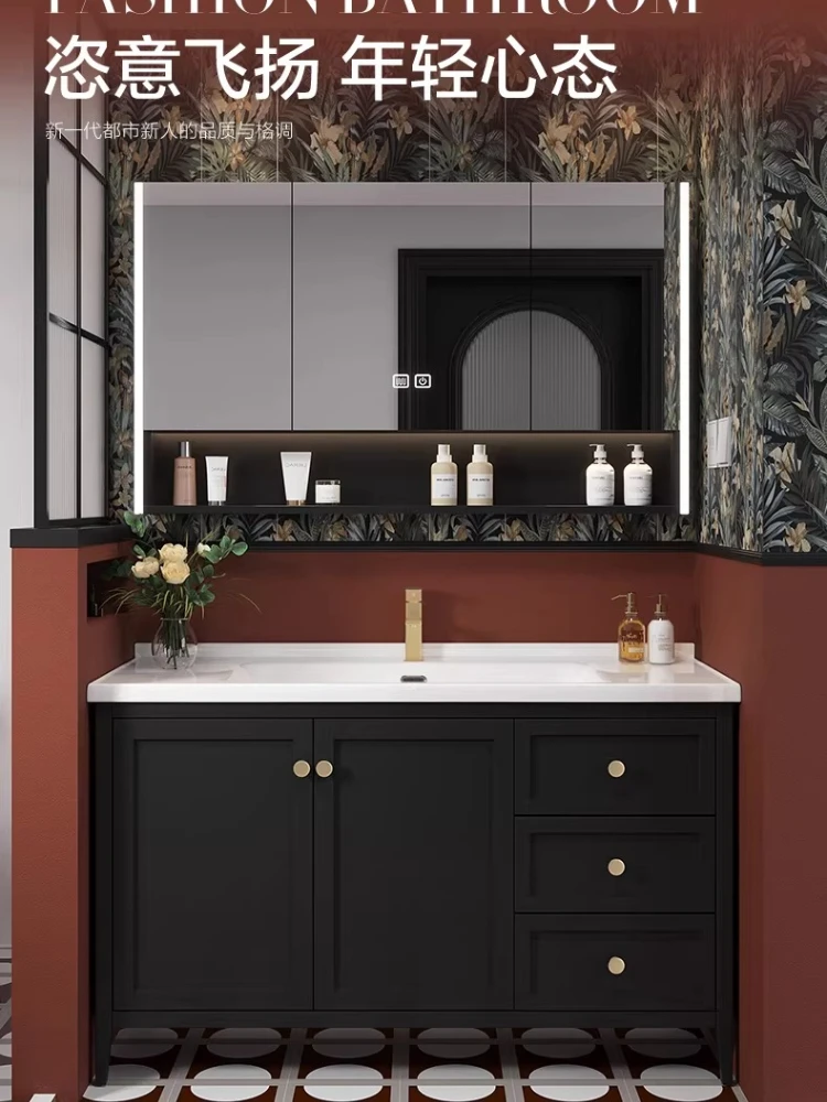 Floor-to-ceiling cabinet French retro bathroom cabinet combination ceramic integrated basin toilet basin cabinet