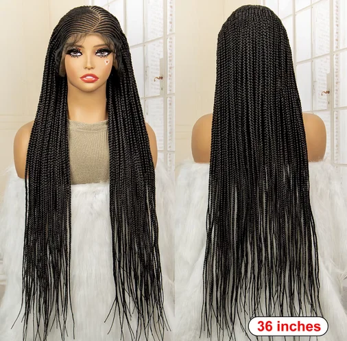 36 Inches Full Lace Cornrow Braided Wigs Synthetic Knotless Box Braids Wig with Baby Hair for Black Women Lace Frontal Wig