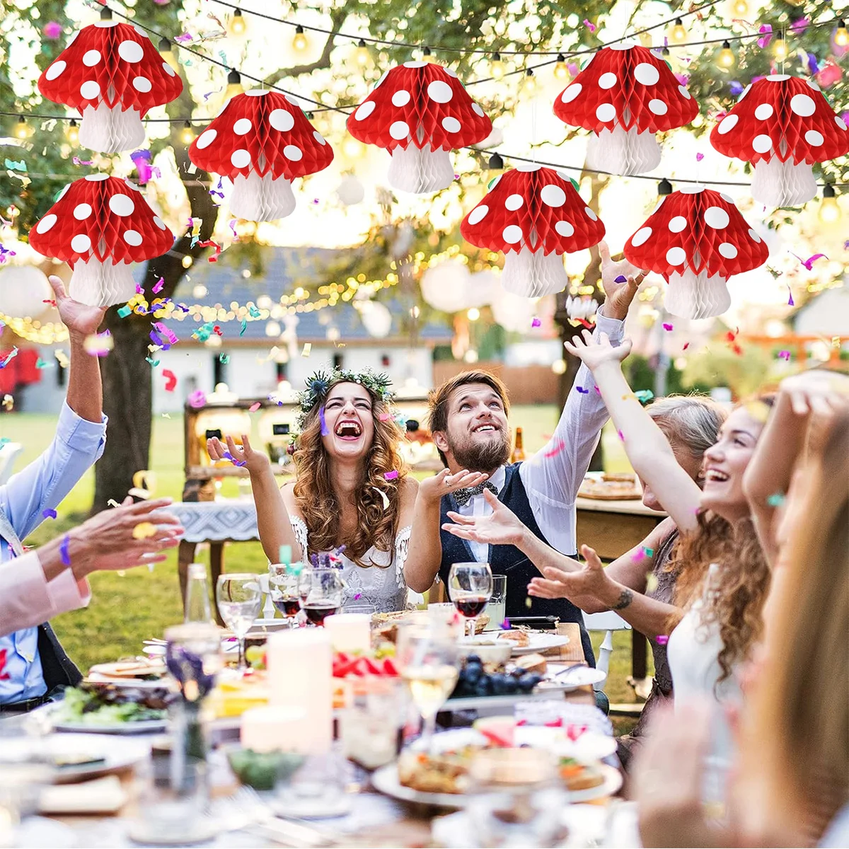 

Red Mushroom Honeycomb Decorations Party Birthday Table Centerpiece Easy Assembly Garden Jungle Wonderland Decoration Hanging