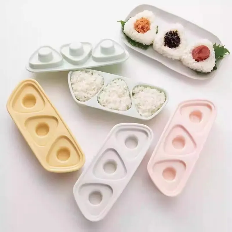 Three Japanese-style press-type onigiri molds with indentation for toppings Make three at a time 70g of rice each