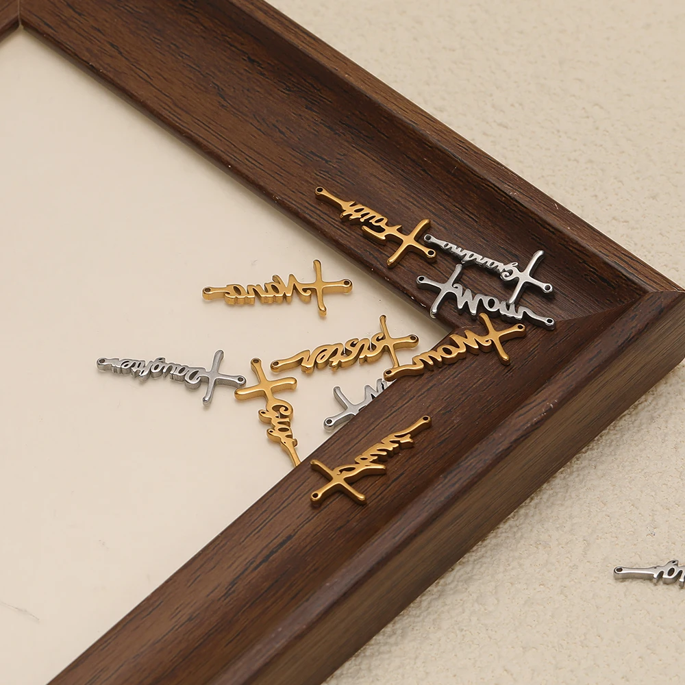 5 Stück Edelstahl-Familienmitglieder-Buchstaben-Anhänger, Kreuz-Charms, Verbindungsstücke für Halsketten, Armbänder, Schmuckzubehör, DIY-Schmuckherstellung – Detail 3