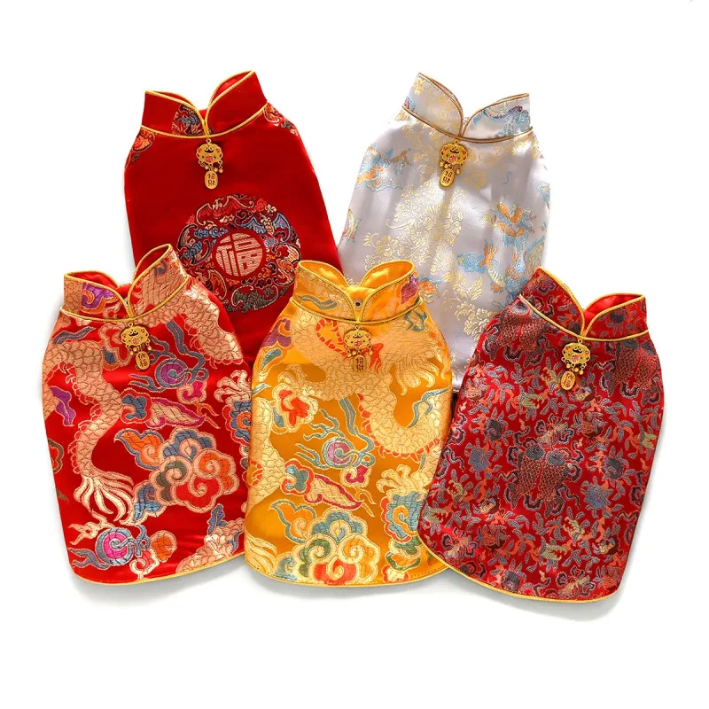 Ropa para perros de Año Nuevo Chino, traje Tang Cheongsam para gatos, cachorros, Yorkie, Pomerania, caniche, Bichon, Schnauzer, chaleco para mascotas