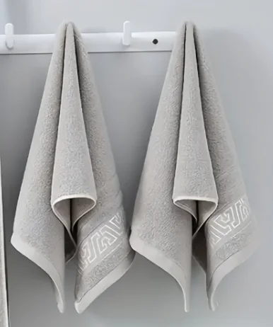 Cotton Hand Towels Set with Geometric Border, Soft Absorbent Towels for Bathroom, Kitchen, Gym, Multiple Colors