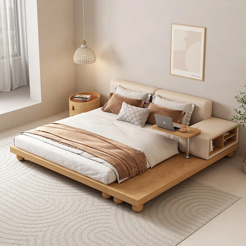 Nordic tatami bed, Japanese cream style, multifunctional solid wood foot double bed, 1 .8m marriage bed