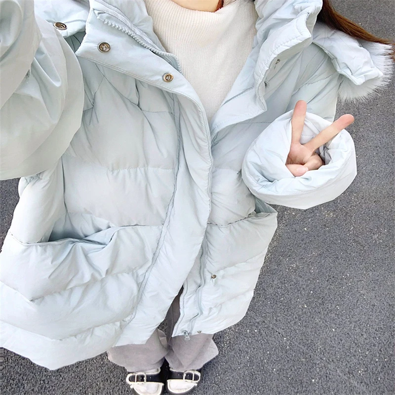 Extra long down jacket for women 2024 new Korean version over the knee loose and thick oversized winter white duck down jacket