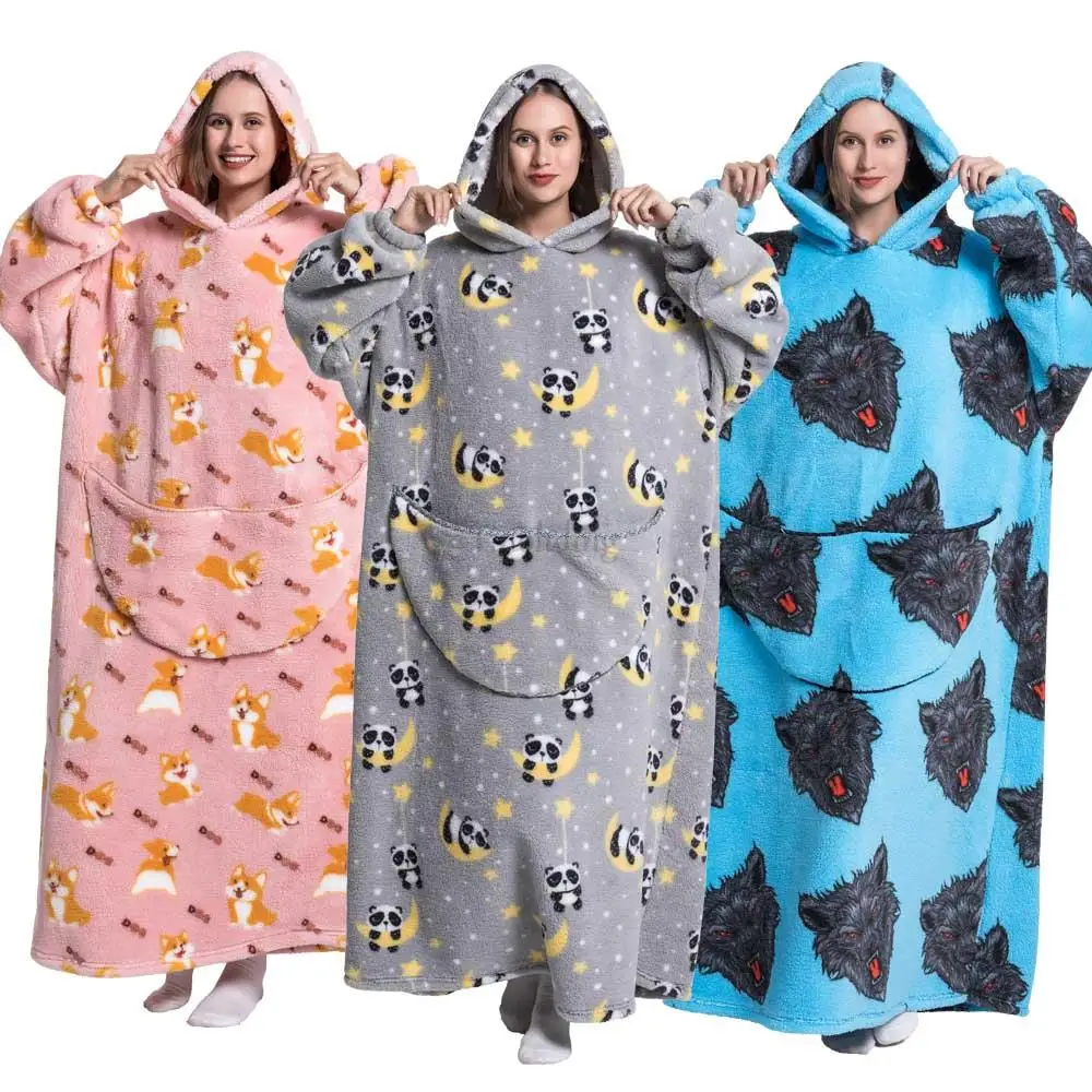 Oversized Sweatshirts Wearable Blankets Family Matching Clothes Animal Cartoon Cosplay Costume Family TV Blankets Sherpa Hoodies