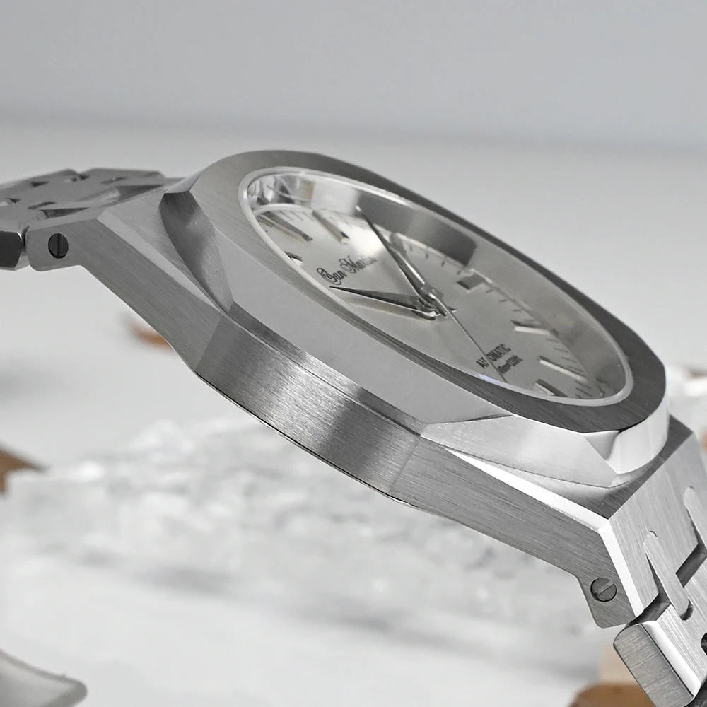 San Martin 38,5 mm Eiche Luxus-Herrenuhr Miyota 9015 mechanische Uhren mit Automatikaufzug, Saphirarmband, 100 m wasserdicht, SN0013