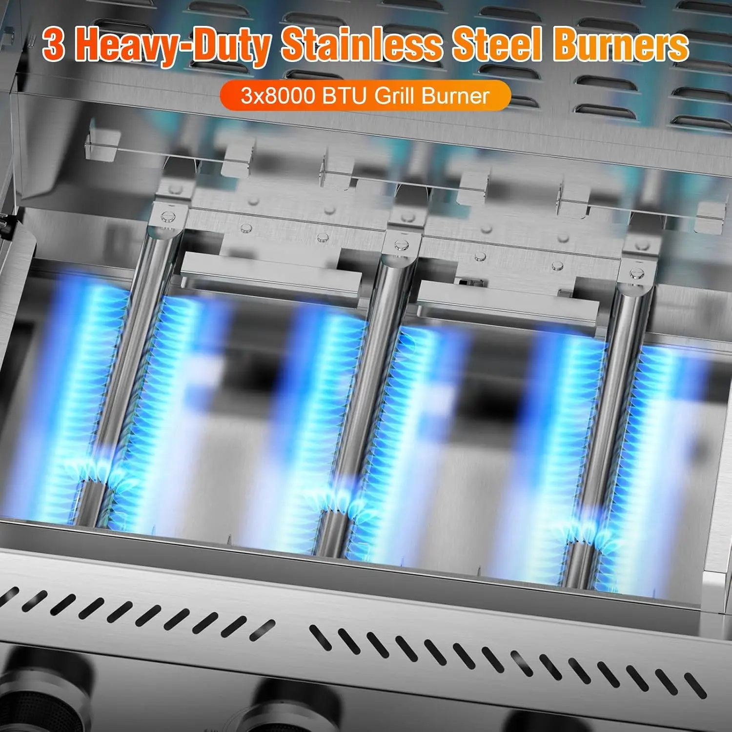 G31 Grill,3-Burner Gas Grill with Folding Shelf,Stainless Steel 24,000 BTU Propane Gas Grill,Outdoor BBQ Grill for Barbecue,Pati