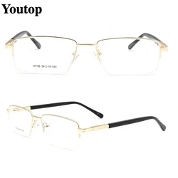 Business Men Eyeglass Frame Semi Rimless Square Optical Glasses Frames for Men Half Rim Gold Metal Eyewear Classic Rx Spectacles
