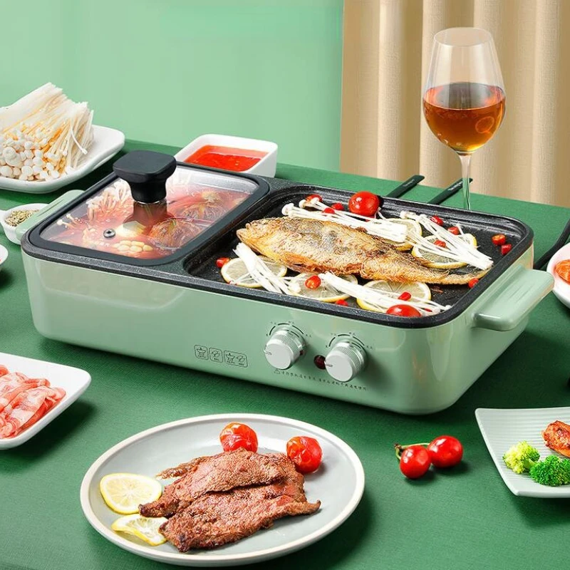 

Dual purpose multifunctional fish pan small household dormitory electric pan hot pot barbecue oven integrated pot barbecue