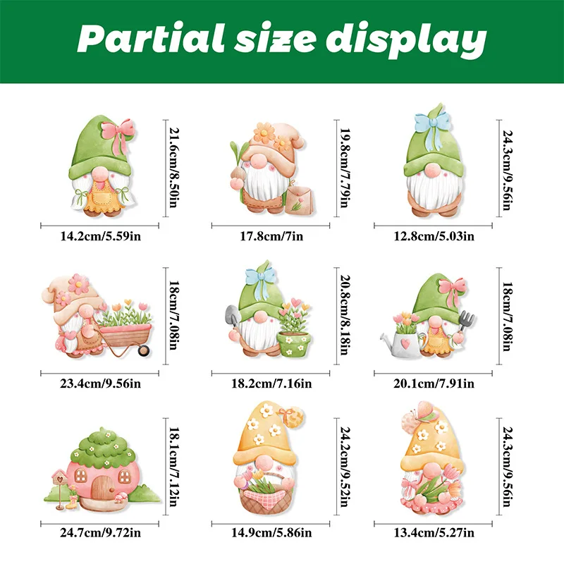 9Sheets Flowers Dwarf Sticker Spring Summer Cartoon Pattern Clings Double-Sided Window Decals for Home Party Supplies