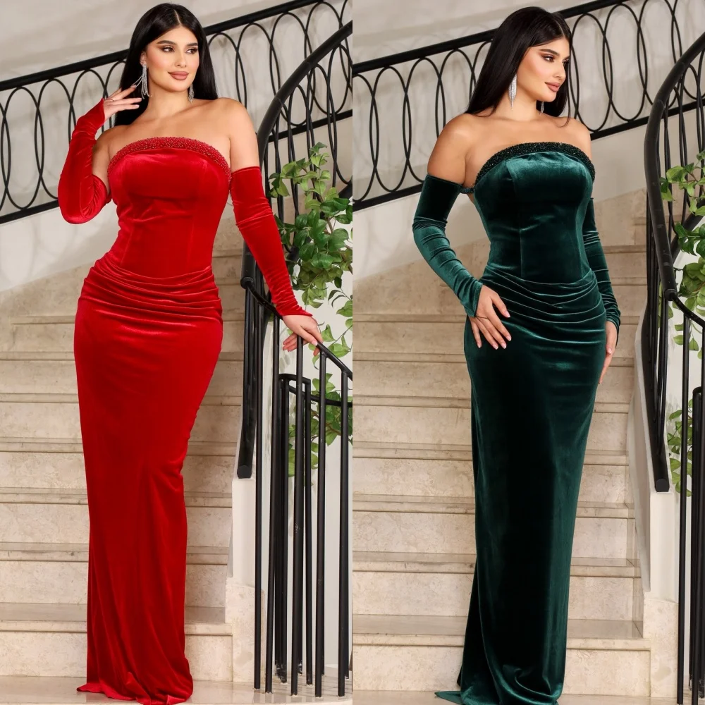 

Customized High Quality Fashion Beading Ruched Mermaid Strapless Long Dresses Bespoke Occasion Dresses Sizes Available Matching